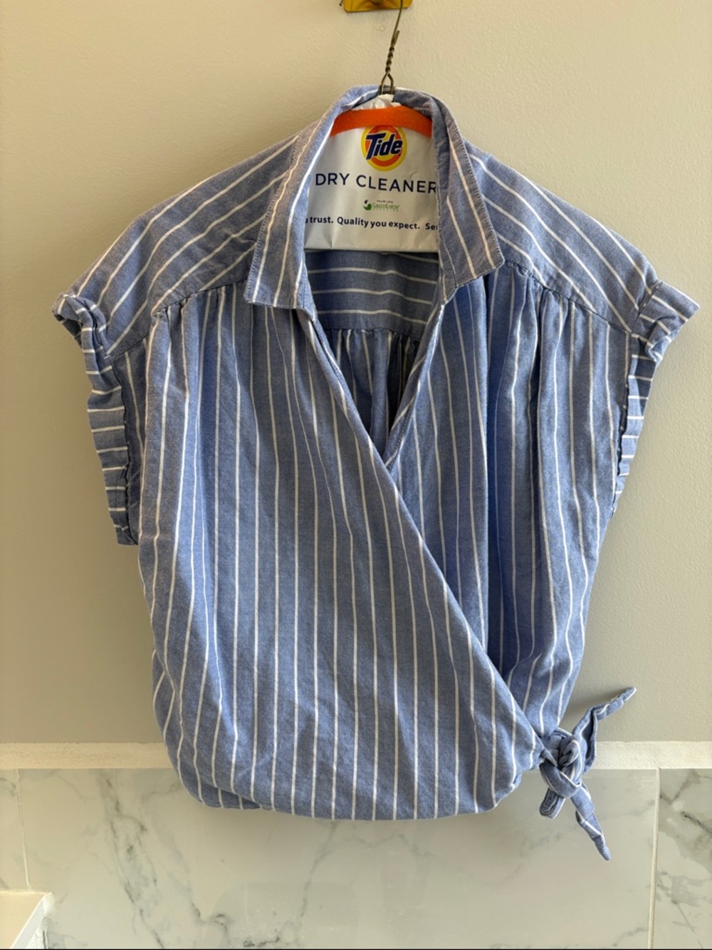 Old Navy Light Blue and White Striped Button Shirt